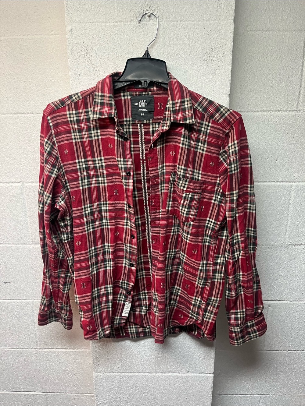 H&M Red and Black Plaid Button-Down Shirt